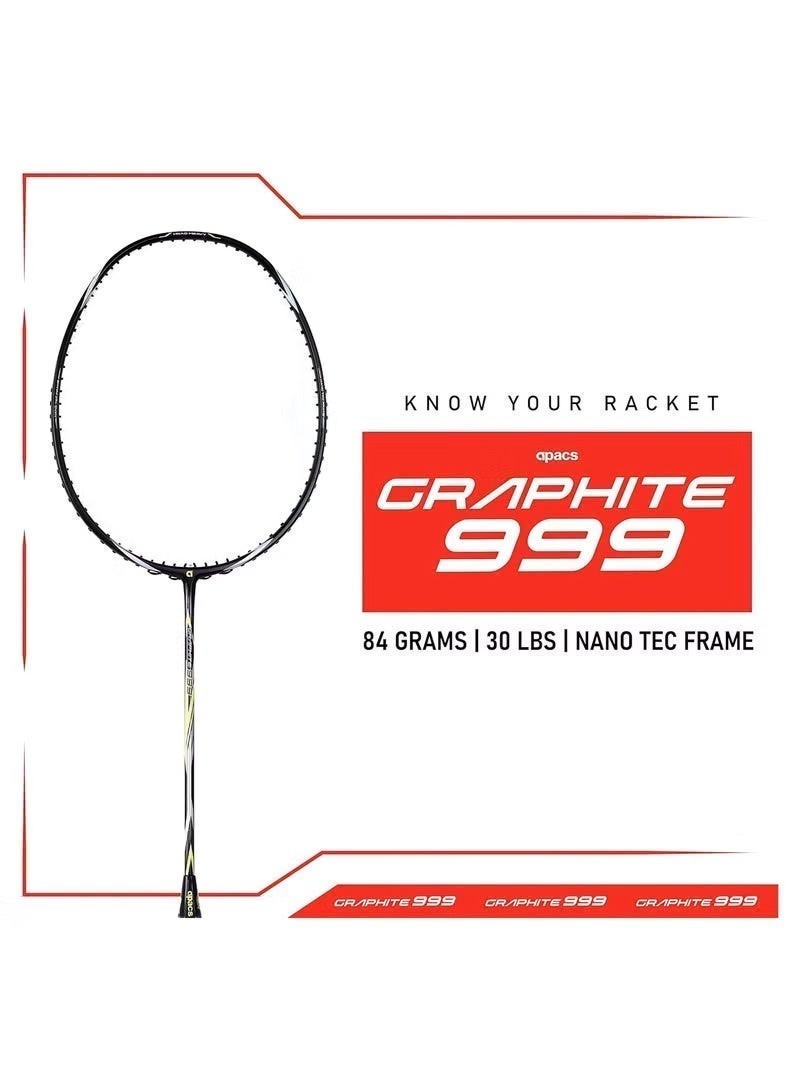 APACS Graphite 999 Unstrung Badminton Racket | Nano Tec Frame | 30 lbs Tension | Lightweight Unstrung Racket for Intermediate & Advanced Players | Black/Green - Image 2